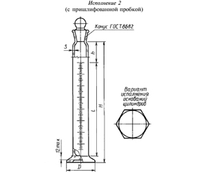 Цилиндры с пришлифованной пробкой (исполнение 2), тип Цилиндр 2, ГОСТ 1770-74